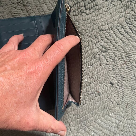 Kate Spade Stacy Dark Teal Leather Wallet with Bow Accent Snap Closure - Picture 6 of 9